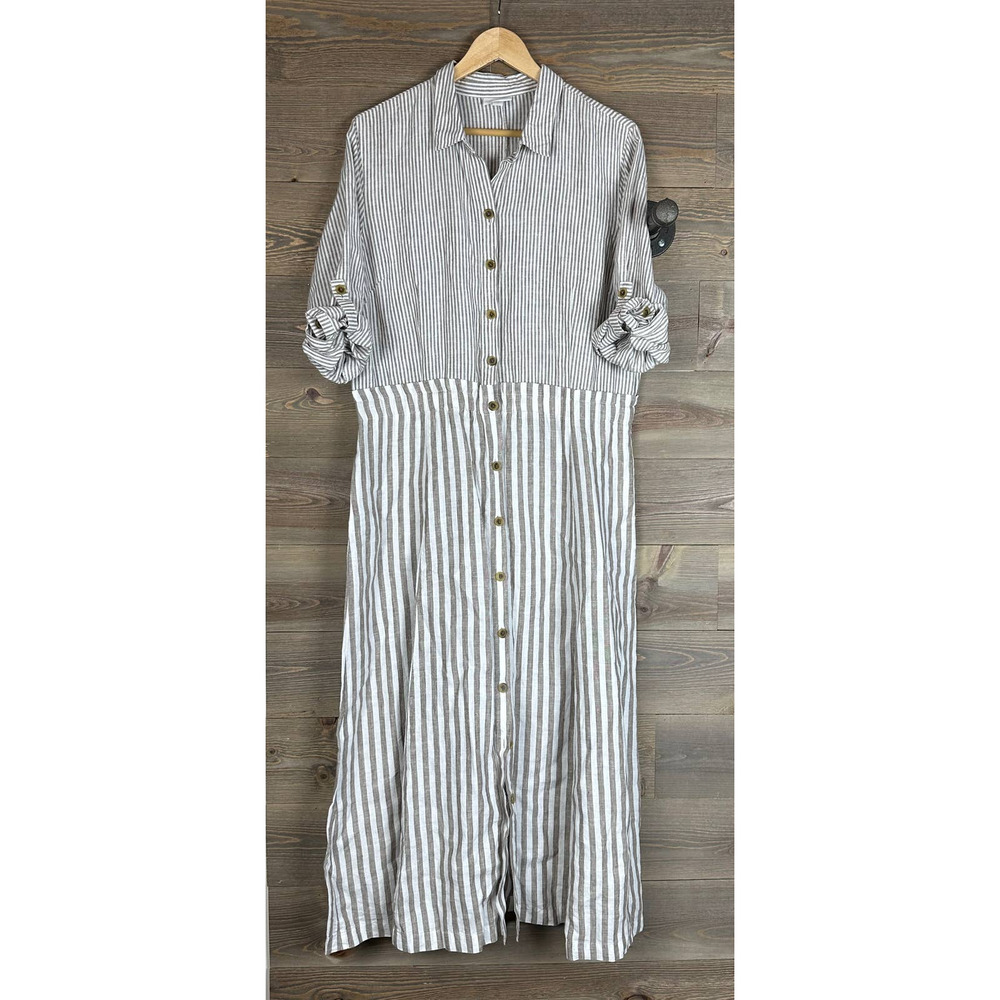 J. Jill Love Linen Striped Button Front Maxi Dress